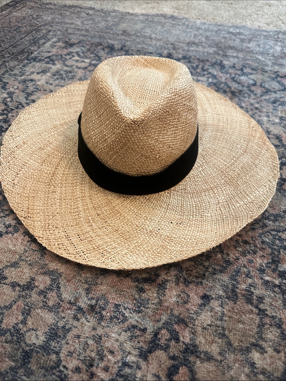 Wyeth Natural Straw Wide-Brim Sun Hat with Black Band